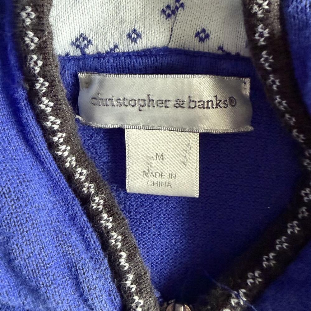 VTG Medium 90s Blue Hooded Snowflake Sweater Vest Zipper Cottage Nordic Scandi - Picture 5 of 10